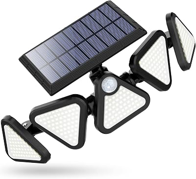 Solar Flood Lights Outdoor, 306 LED 5 Adjustable Heads Motion Sensor Outdoor Lights, Solar Security Wall Lights Outdoor IP65 Waterproof 270 Wide Angle for Yard Patio Garage, 1Pack