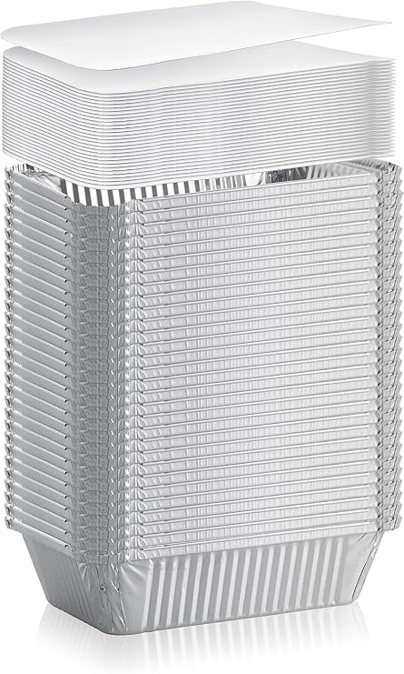 DCS Deals -50 - Pack - Heavy Duty Disposable Aluminum Oblong Foil Pans with Lid Covers | 100% Recyclable Tin Food Storage Tray | Extra-Sturdy Containers for Cooking (Oblong 2 lb)