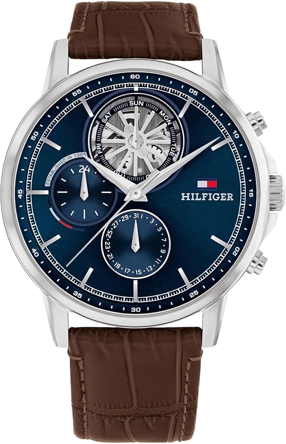 Tommy Hilfiger Analogue Multifunction Quartz Watch for Men with Skeleton Subdial and Stainless Steel Bracelet or Leather Strap
