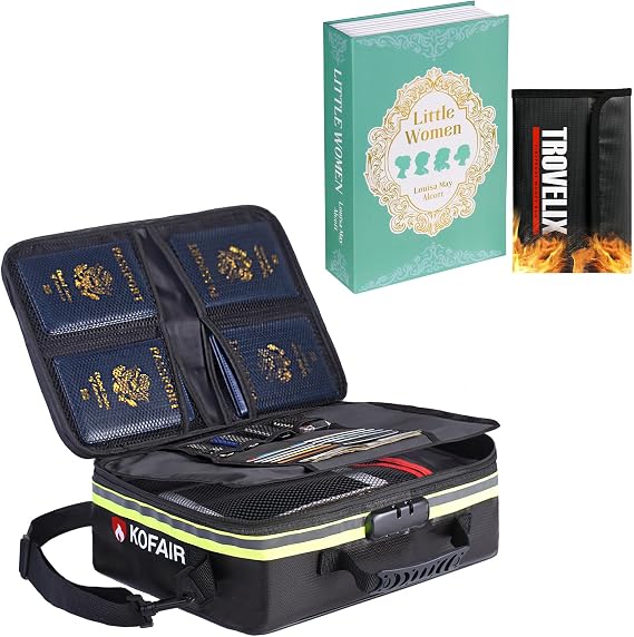 Book Safe with Combination Lock, Hidden Safe & Fireproof Document Bag (16 x 11 x 5 inch) with Lock