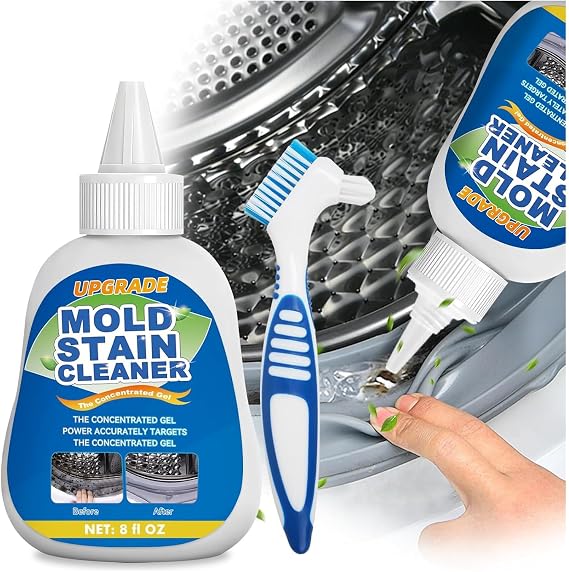 Mold Stain Cleaner Gel, 8 Fl Oz Household Washing Machine Cleaner for Front Loader Seal, Heavy Duty Stain Cleaner for Refrigerator Strips, Home Kitchen Sinks Tiles Grout Sealant, Bathroom Cleaning