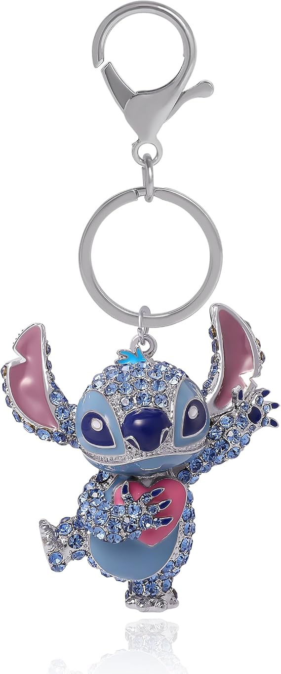 SALLY ROSE Stitch Keychain Official License, Multicolored Pave Crystal Stitch Heart Bag Charm, Mother's Day Gifts