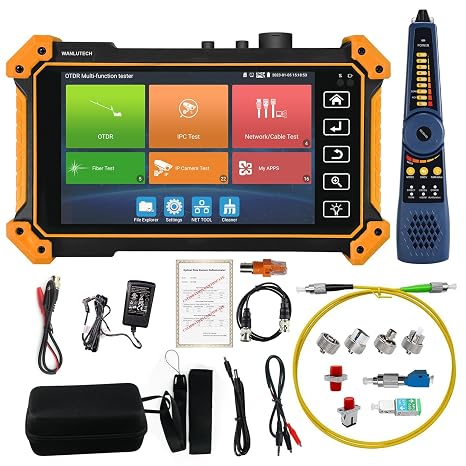OTDR Fiber Optic Tester, WANLUTECH Fiber Tester 1310/1550nm 28/26dB 5.4 inch Touchscreen Event Map OPM OLS VFL Support 4K IP Camera Test Cable Tracer RJ45 Cable TDR Test PoE Power Output Network Tools