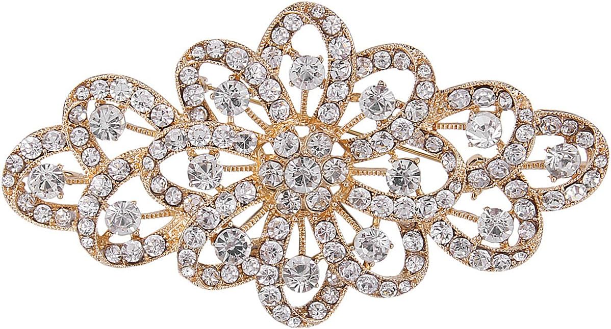EVER FAITH Austrian Crystal 3.7 Inch Bridal Flower Ribbon Brooch for Women