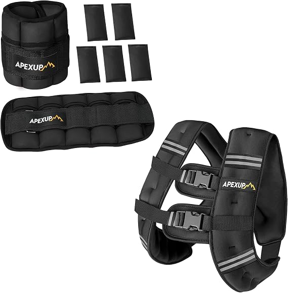 APEXUP 10lbs/Pair Adjustable Ankle Weights + 20lbs Weighted Vest for Men Women