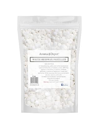 Aroma Depot 4 oz White Beeswax Pellets 100% Natural Pure Bees Wax 3 x Filtered, Great for Skin, Face & Body, Ideal for DIY, Lotion, Creams, Soaps, Lip Balm and Candle Making Supplies. Easy Melt