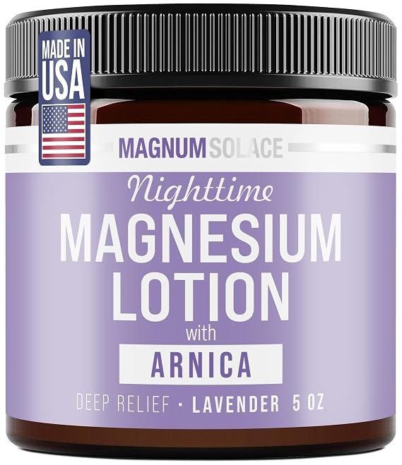 Magnum Solace Nighttime Magnesium Lotion with Arnica Highly Concentrated Magnesium for Muscles & Joints Apply to Legs or Feet Before Bed Skin-Friendly