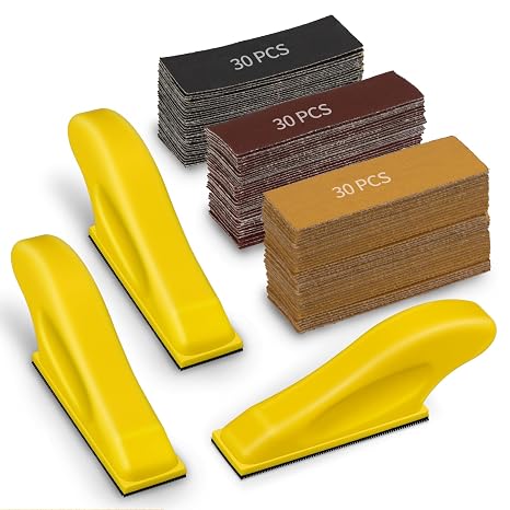 Mini Micro Gator Detail Sander 3 Pack with 90 Sheets 60 80 120 180 240 320 400 600 800 Grit Sandpaper Finger Sander for DIY Crafts Wood Finishing Tight Narrow Polishing