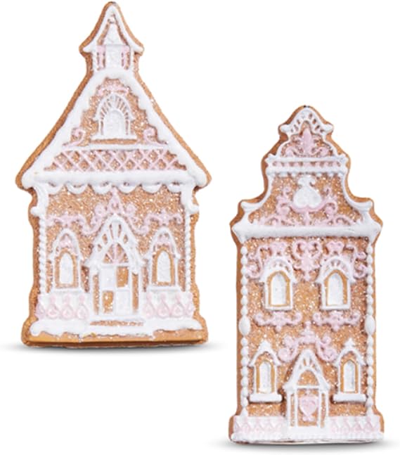 RAZ Imports Ornate Delicate Icing Gingerbread Sandy Brown and White 4 x 2.5 Resin Holiday Decorative Hanging Ornament, Set of 2 Assorted