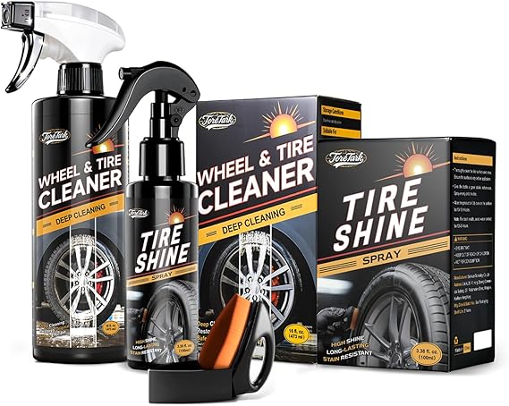 Wheel Cleaner & Tire Cleaner & Rim Cleaner and Tire Shine, Professional 3 in 1 Car Wash Iron Remover Cleaning, 16 fl oz, Ceramic Tire Coating, Delivers a Deep High-Gloss Wet Black Look 3.4 fl oz