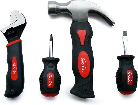Apollo Tools 4 Piece Stubby Tool Set, Red DT0240