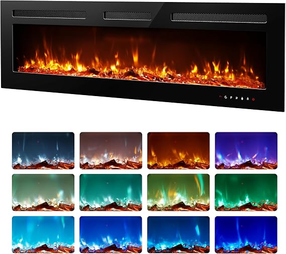 EUHOMY 60 Inch Electric Fireplace Recessed Wall Mounted