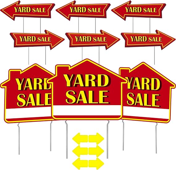 Yard Sale Signs with Stakes, 9 Pack Double-Sided Directional Arrow Signs