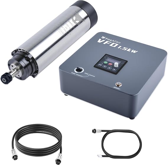 FoxAlien 1.5KW VFD Air Cooled CNC Spindle Motor Kit for CNC Router Machine, 65mm Diameter 24000 RPM Spindle for Wood Acrylic Aluminum Copper Carving Cutting
