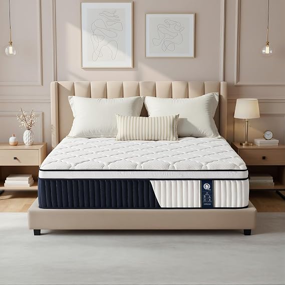 QUENSIYE Queen Mattress, 14 Inch Ultra Comfort Hybrid Foam Queen Size Mattresses with Independent Pocket Springs Mattress in a Box Pressure Relief & Supportive, Medium Firm