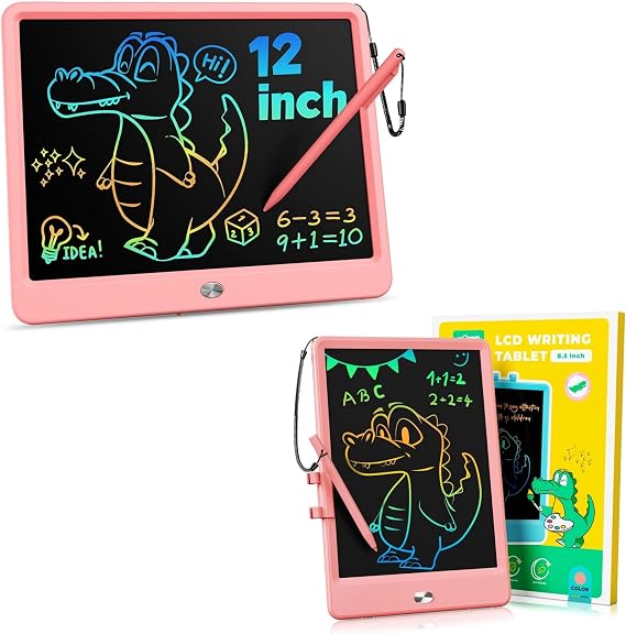 KOKODI 12 Inch LCD Writing Tablet with Anti-Lost Stylus+LCD Writing Tablet 8.5-Inch Colorful Doodle Board(Pink+Pink)