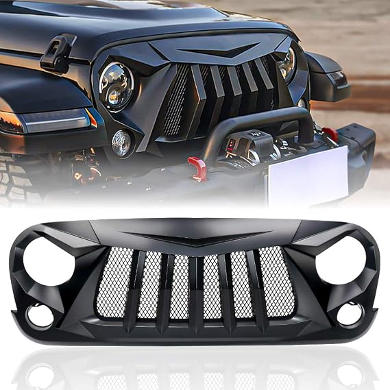 Xprite Matte Black Front Grill Grid Grille w/Mesh Compatible with Jeep Wrangler Rubicon Sahara Sport JK 2007-2018