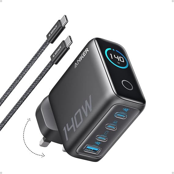 Anker 140W Max 4-Port GaN Charging Blocks,Smart Display for MacBook Charger