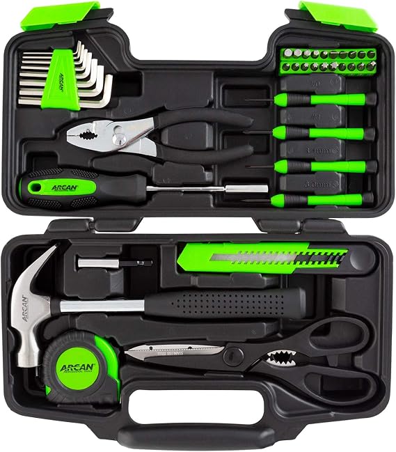 ARCAN TOOLS 39PCS Home Hand Tools Kit for Home Repair Home Office Apartment Dorm with Storage Case ATS39PC