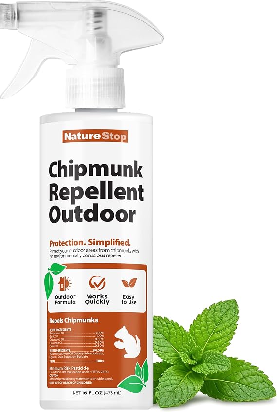 Chipmunk Repellent Spray (16 oz) | Deters Chipmunks, Plant-Based Active Ingredients, Pet & Family Friendly, For Gardens & Patios, Outdoor Use