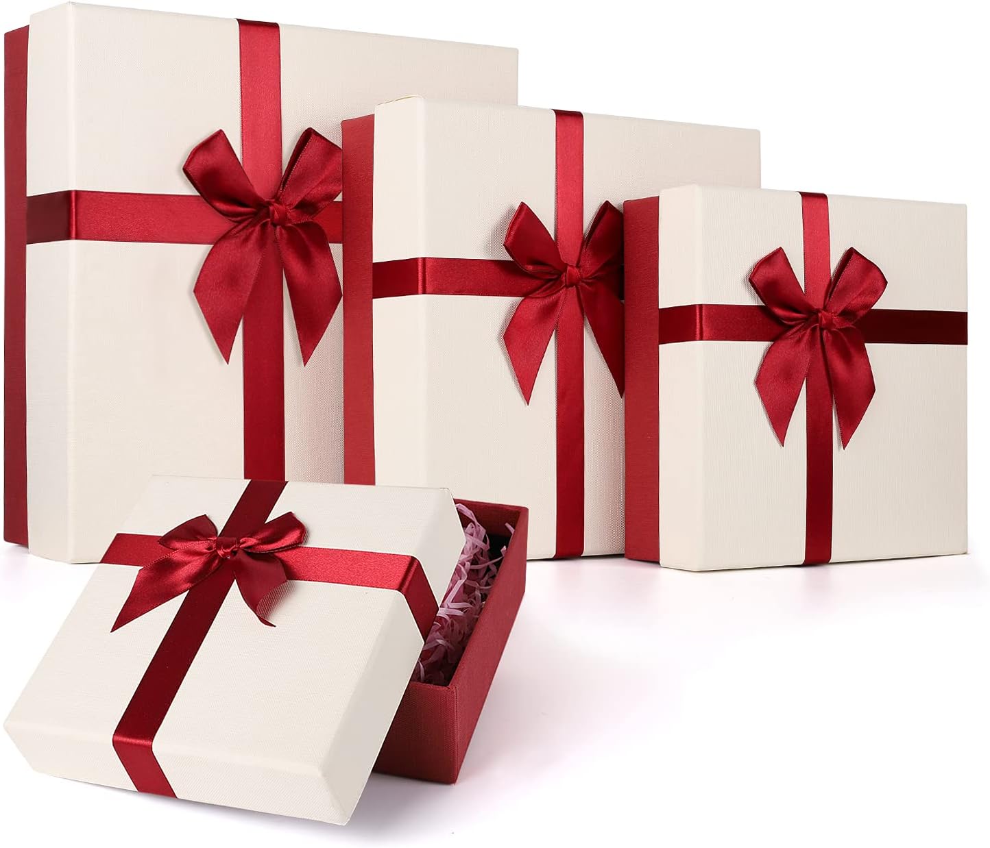 Luxury Gift Boxes with Lids, 4 Assorted Sizes for Presents, Red/White