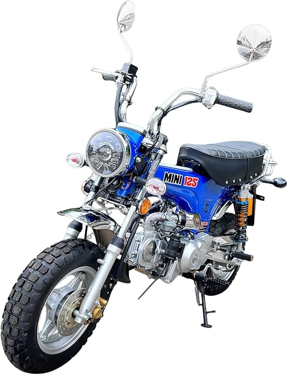 Mini 125cc Blue Motorcycle Classic CT70 DAX Style, 4-Speed Fun Ride, Model PBZ125-2P, Perfect for City Streets and Weekend Adventures | Blue