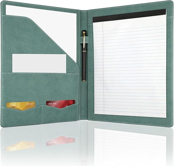 Professional Padfolio Portfolio Binder, Faux Leather, Green