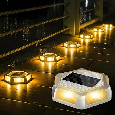 Solar Dock Lights Driveway Deck Lights - 12 Packs Waterproof Outdoor LED Aluminum Dock Lighting Warning Step Light for Driveway Sidewalk Garden Pathway Yard Warm White