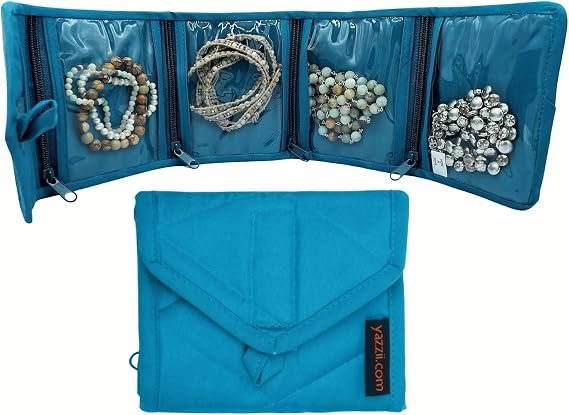 Yazzii Craft Travel Wallet - Portable & Multifunctional Craft Purse - 4 Pocket Holder for Notions, Credit Cards, Jewelry, Accessories, Medicine, More! Aqua