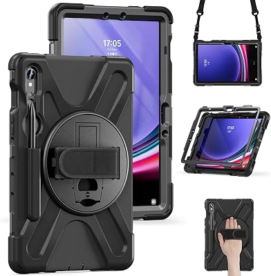 Shockproof Case for Samsung Galaxy Tab S9 11 2023S8 2022S7 2020, 360 Rotatable HandleStand with Detachable Shoulder StrapS Pen Holder Heavy Duty Rugged Black