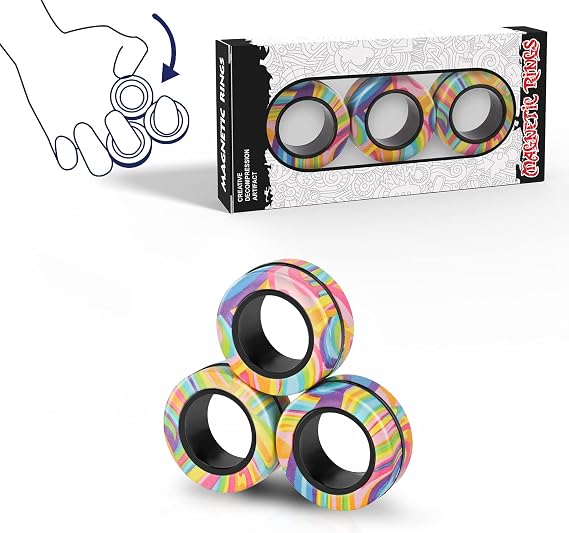 Finger Rock Manyetik Yüzükler Fidget Oyuncak Seti, Fikir ADHD Fidget Oyuncakları, Yetişkin Fidget Mıknatısları, Anksiyete Giderici Terapi için Dönen Halkalar, Fidget Paketi Yetişkinler, Gençler Çocuklar için