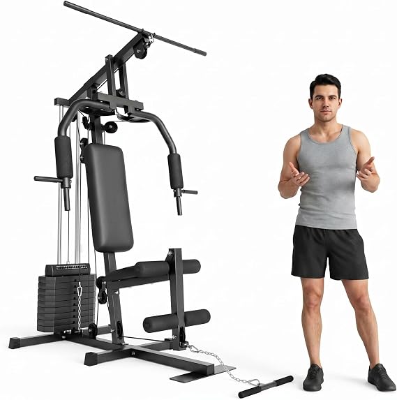 Home Gym Equipment with 100 LBS Weight Stack, All in One Full Body Workout Equipment for Home, Multi-Function Strength Training Machine with Adjustable Butterfly Arm, LAT Pulldown & Leg Extension
