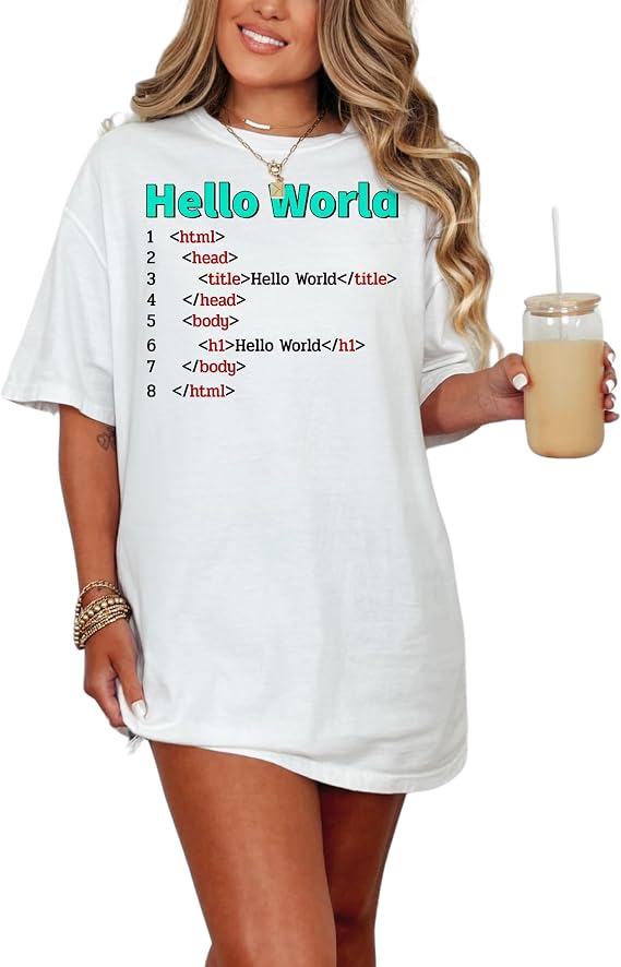 Hello World HTML Code T-Shirt, Developer Programming Tee, Funny Coder Gift, Javascript HTML CSS Shirt, Web Developer Humor, Geek Tee - Comfort Colors T-Shirt White