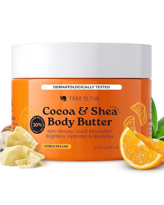 Tree To Tub Citrus Cocoa Shea Body Butter, Hydrating, Dry Skin, 6.7 Fl Oz