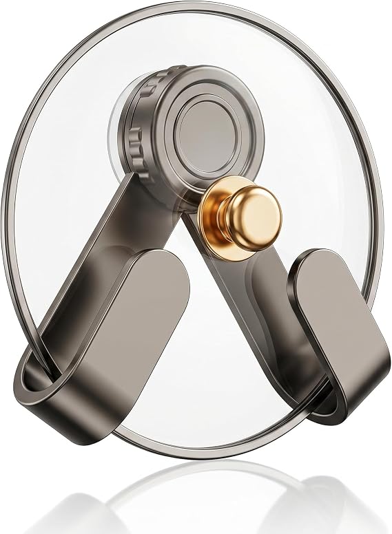 Suction Cup Pot Lid Holder for Wall, Heavy Duty No Drill Pan Cover Organizer & Cutting Board Rack, 5-Gear Adjustable Kitchen Storage Mount, Holds 11 lbs (1, Black)