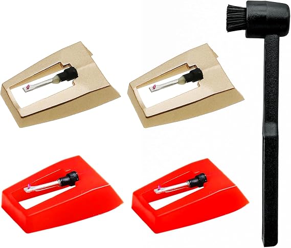 4 Pack Record Player Needles with Stylus Cleaning Brush, Turntable Record Player Needle Replacement for Crosley, Victrola, 1byone, Jensen, and more Vinyl Records