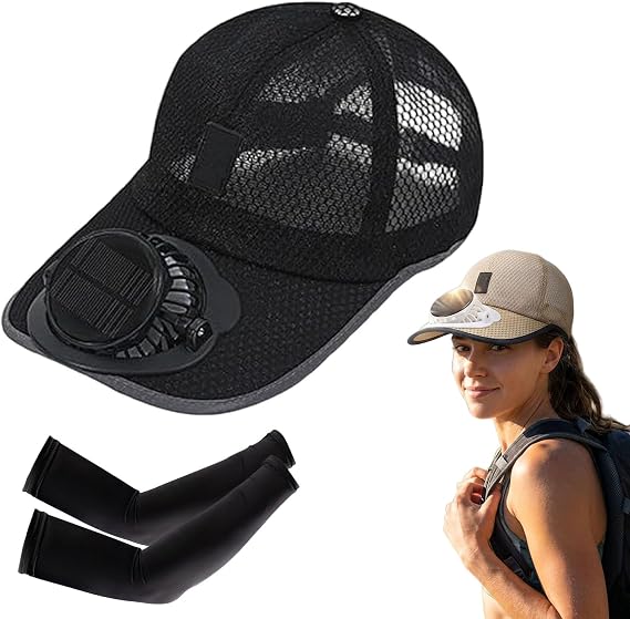 Solar Rechargeable Peak Cap, 3-Speed Quiet Fan Hat, Mesh Cooling Baseball Cap with Fan, Solar Powered/USB Charging Sunhat