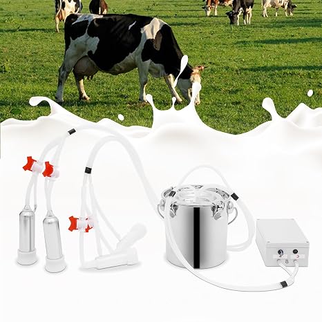 14L Cow Milking Machine, Adjustable Automatic Pulsation Vacuum Milker, Portable Livstock Milking Machine with with Stainless Steel Bucket, Electric Cow Milker for Cows and Goats