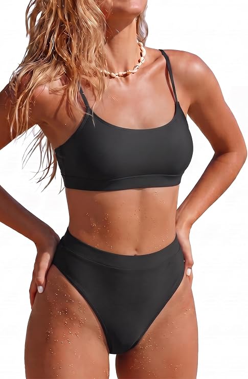 Tempt Me Cheeky Bikini Set for Women Sporty Two Piece Swimsuits | High Cut Bottom,High Waisted Brief,Adjustable Shoulder Straps,Removable Cups,Athletic