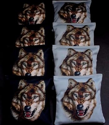 BackYardGamesUSA Wilderness Spirit Animal Wolf Gray Black Regulation Cornhole Bean Bags B234