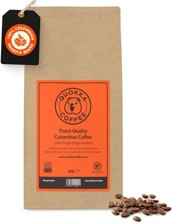Quokka Coffee Beans 1kg, Medium Roast, 100% Colombian Arabica Coffee