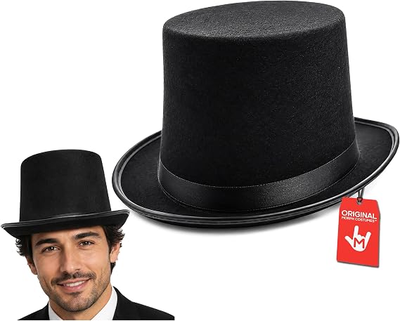 Nicky Bigs Novelties Black Top Hats For Men, Magician Hat, Victorian Hat, Steampunk TopHat, Costume Hats, Adjustable Size
