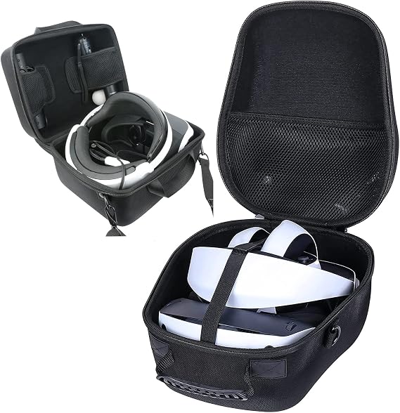 khanka Hard Storage Case for Sony PSVR2 + PlayStation 4 VR PSVR Headset | EVA Hard Shell, Mesh Pocket Accessory Storage, Travel-Ready Gaming Storage, Water Resistant Protection, Soft Interior Lining