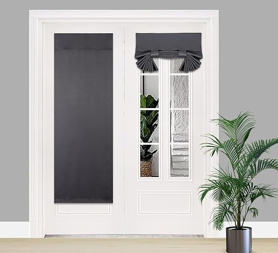 PI Blackout French Door Curtain,Privacy Thermal Insulated Window Shades for Front Entry Back Glass Door Window/Sliding Door/Patio Door 1 Panel,Self Adhesive No Drill(W26XL68,Dark Grey)