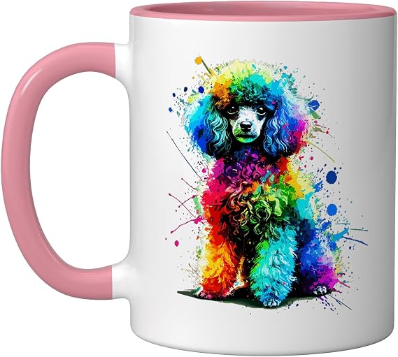 Colorful Splash Art Toy Poodle Dog Toy Poodles Ceramic Mug, Pink/White, 11oz
