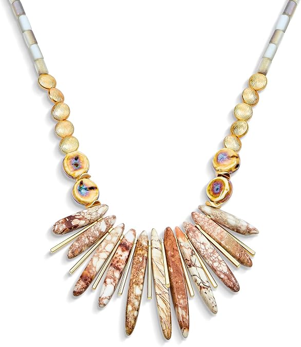 Blue Speckle Irregular Stone Bib Fan Statement Collar Necklaces Adjustable