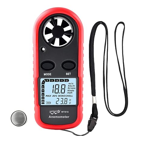 Wintact Anemometer Handheld Wind Speed Meter Gauge, Digital Air Temperature Anemometer HVAC Velometer Wind Velocity Meter Thermometer with Backlight Chill MAX AVG