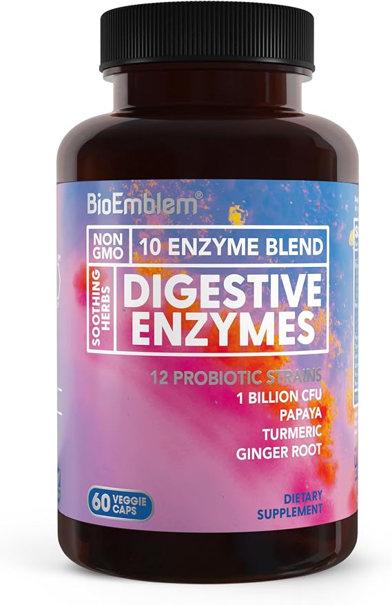 BioEmblem Digestive Enzymes with Probiotics, 10 Enzymes, 60 Capsules