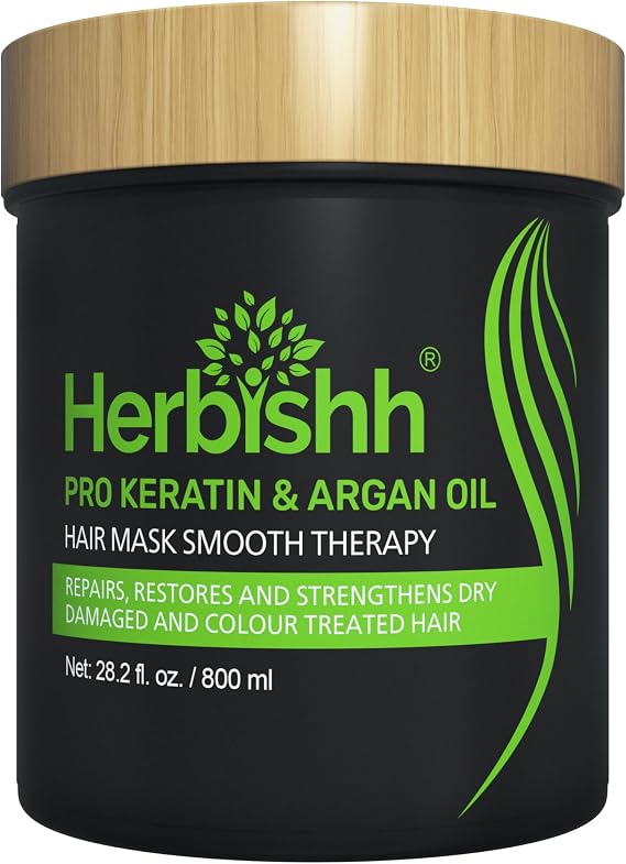 Herbishh Argan Hair Mask-Deep Conditioning & Hydration For Healthier Looking Hair for very Dry, Weak, Stressed Out Hair, No Sulphates, No Parabens (800gm)