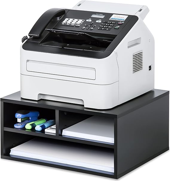 FITUEYES Large Desktop Printer Stands with 3 Storage Compartments, Black